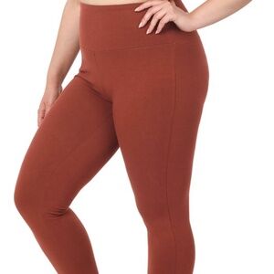 WOMEN PLUS PREMIUM COTTON WIDE WAISTBAND LEGGINGS DK RUST